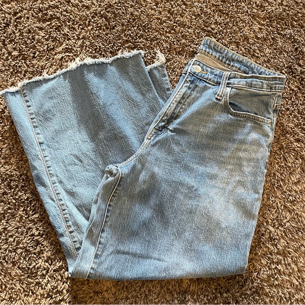 a new day Wide leg light blue denim jeans with frayed raw hems